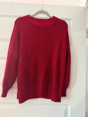 American Eagle Outfitters Red Waffle Knit Crewneck Sweater